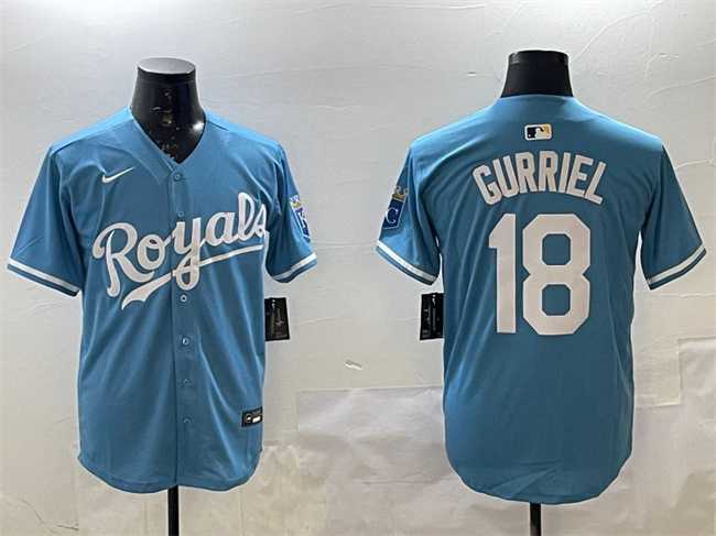 Men%27s Kansas City Royals #18 Yuli Gurriel Blue Cool Base Stitched Jersey